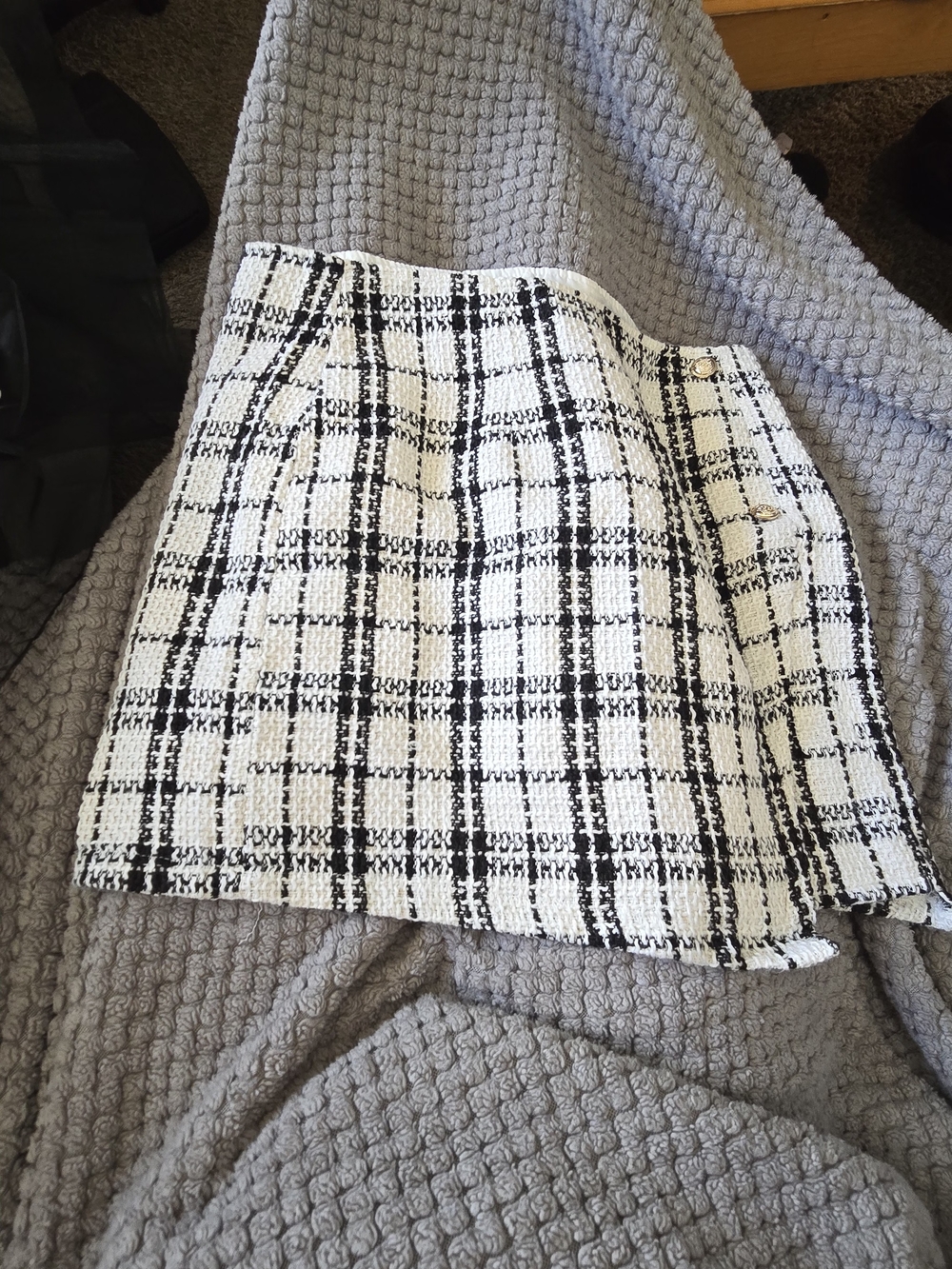 Black & White Plaid Tweed Mini Skirt
